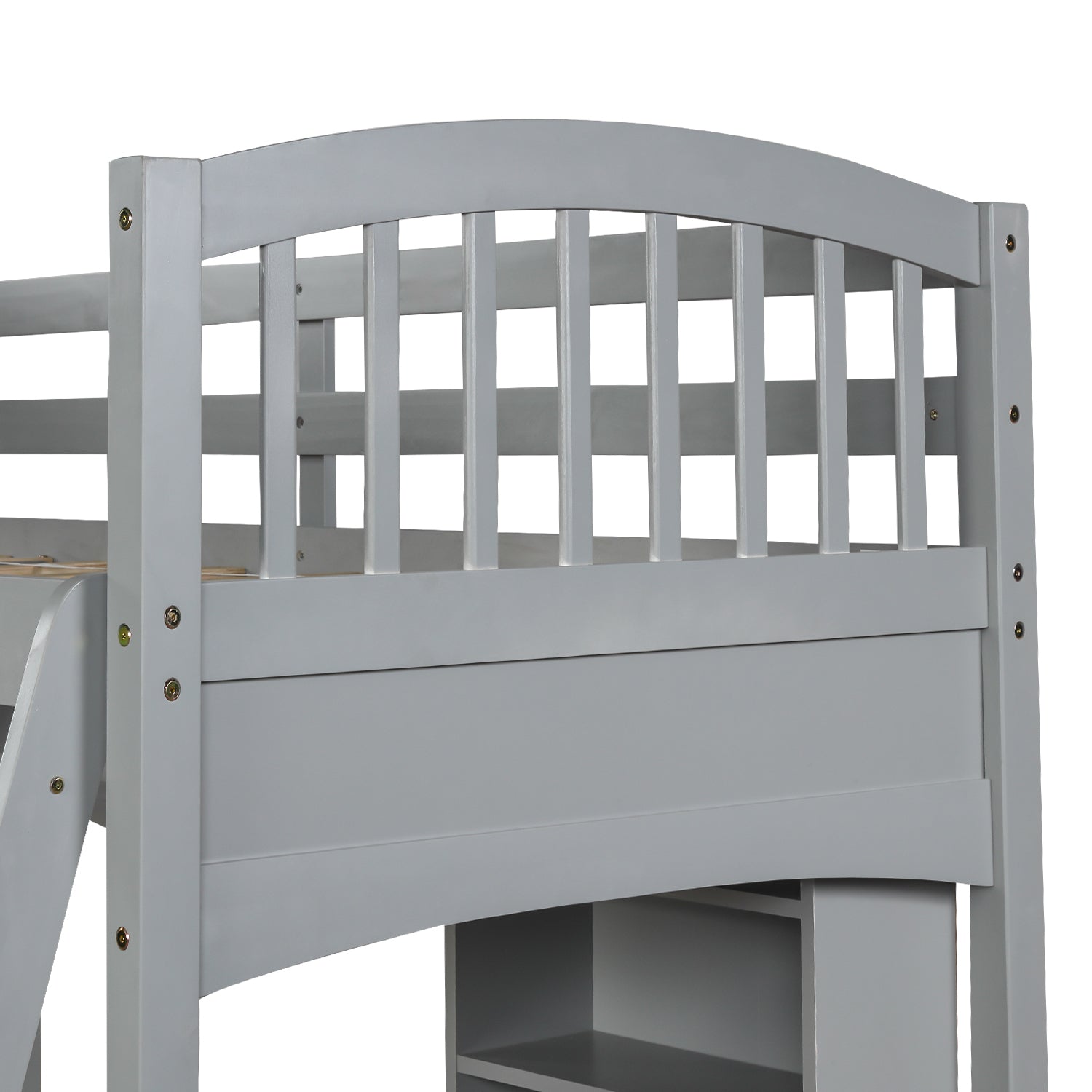 Twin size Loft Bed with Storage Shelves, Desk and Ladder, Gray(OLD SKU :LP000140EAA) - Atlantic Fine Furniture Melbourne FL