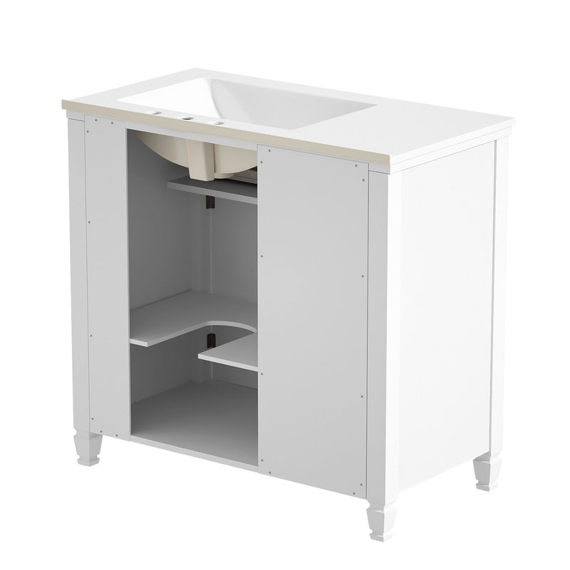 Modern Bathroom Vanity With Ceramic Sink, Freestanding, One Tip Out Drawer, 3 Side Drawers, Adjustable Shelf