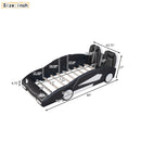 Race Car Shaped Twin Platform Bed With Wheels, Pine Wood Construction