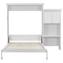 Queen Size Murphy Bed With Louvered Design And Multiple Storage Shelves - White