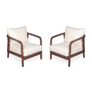 Outdoor Lounge Chair With Woven Backrest, Solid Wood Frame, Comfortable Cushions