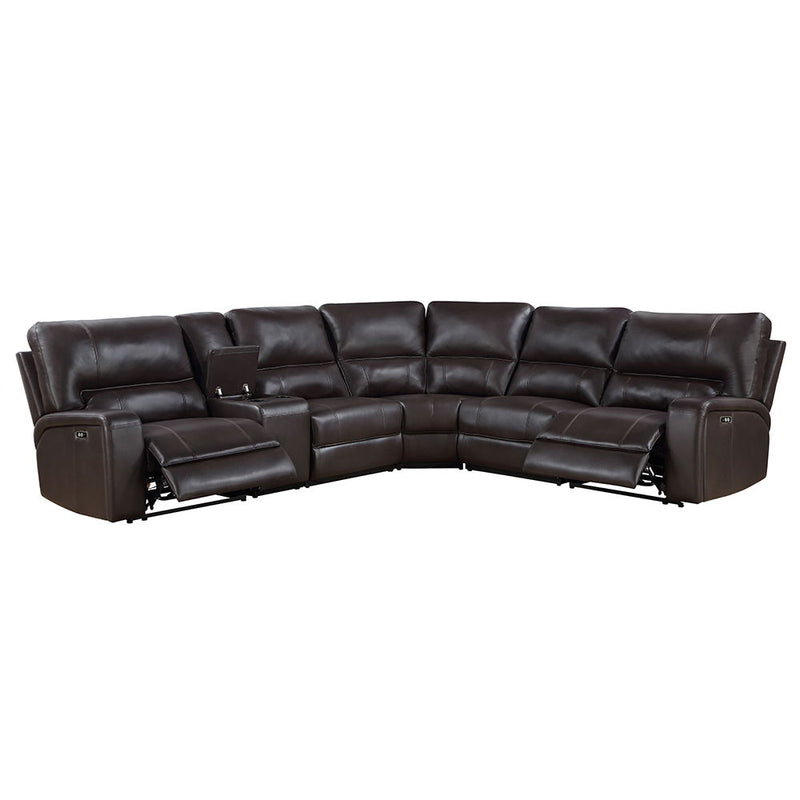 Saul - Power Motion Sectional Sofa - Espresso Leather-Aire