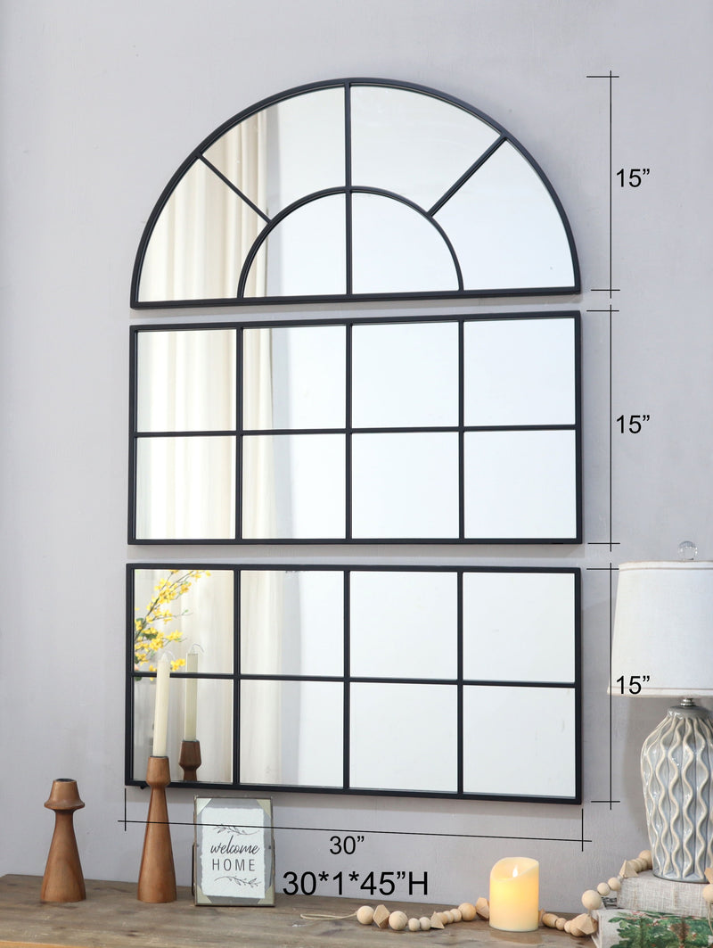 Large Arched Wall Mirror With Three Separate Sections - Black