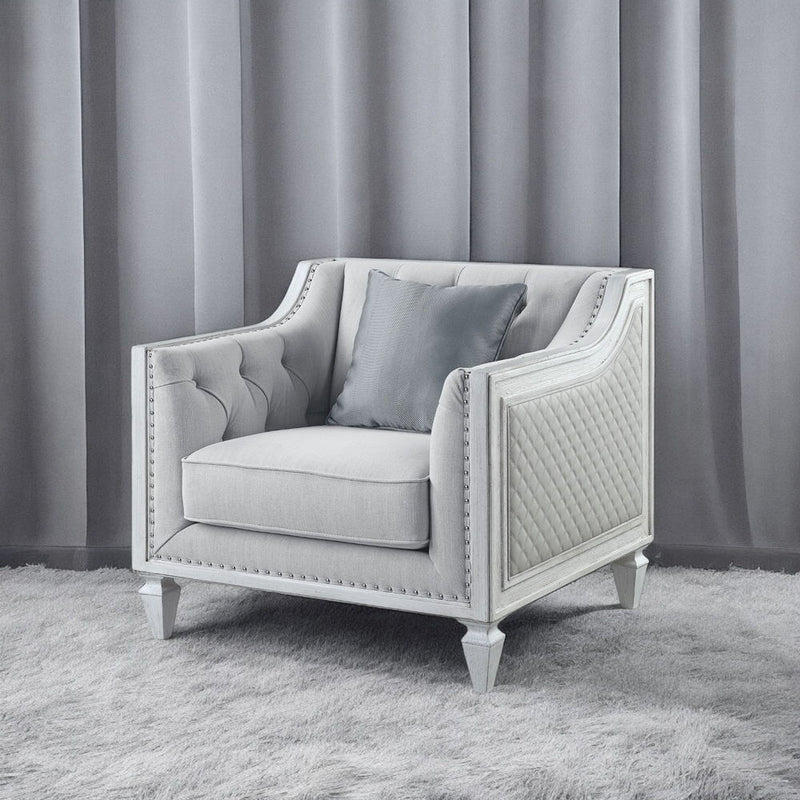 Katia - Chair - Light Gray Linen & Weathered White Finish - Atlantic Fine Furniture Inc