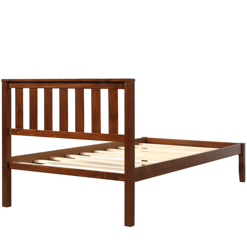 Wood Platform Bed with Headboard/Wood Slat Support.Twin (Walnut)