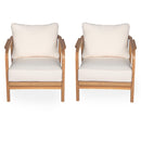 Outdoor Lounge Chair With Woven Backrest, Solid Wood Frame, Comfortable Cushions