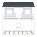 Twin Over Twin Bunk Bed With Roof, Window, Guardrail, Ladder