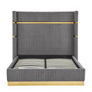 Corduroy Upholstered Bed Frame Queen Size 65" Tall Wingback Headboard Queen Bed Frame Metal Decoration /No Box Spring Needed