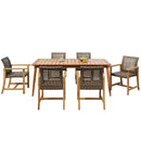 7 Piece Patio Dining Set, Slatted Table & 6 Chairs For Patio Garden - Mocha / Teak