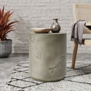 Rustic Magnesium Oxide Side Table With Fish Pattern Design - Gray