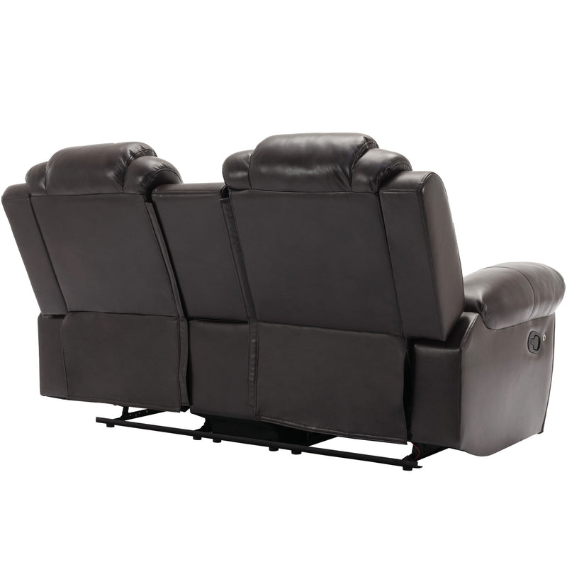 3 Pieces Recliner Sofa Sets Home Theater Seating Manual Recliner Chair With Center Console And LED Light Strip For Living Room