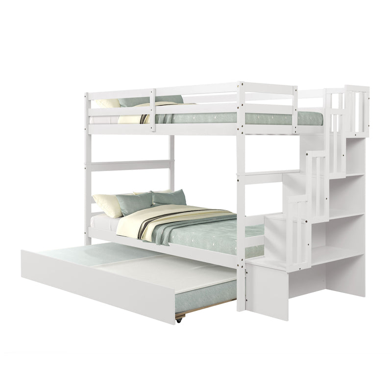 Twin Over Twin Bunk Beds With Twin Trundle And Stairway Storage Function