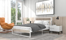 Full Size Metal Platform Bed Frame with Sockets, USB Ports and Slat Support ,No Box Spring Needed White