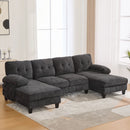 U-Shaped Sectional Sofa 103.5" Black Chenille Fabric Couch With Dual Chaise Lounges, Storage Pockets, Armrest Pillows