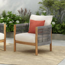 Patio Acacia Wood Club Chair, Woven Rope Outdoor Patio Arm Chair, Deep Seating For Porch - Teak / Beige