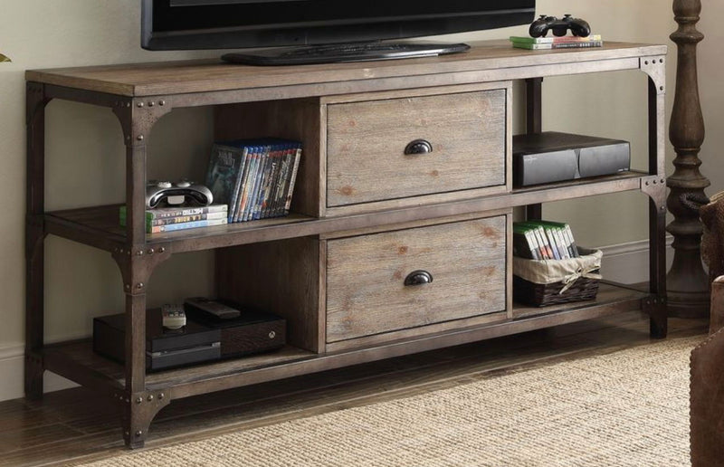 Gorden - TV Stand - Weathered Oak / Antique Silver