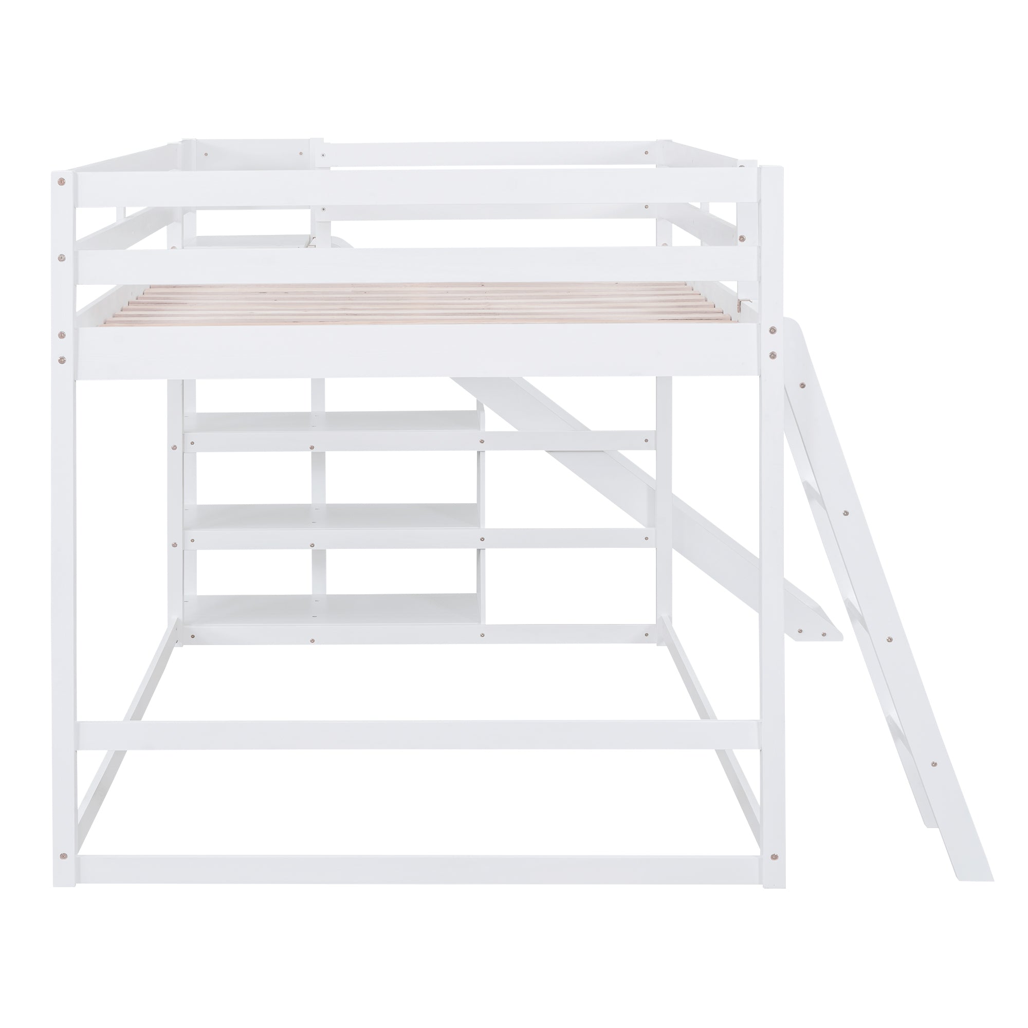 Full over Full Bunk Bed with Ladder, Slide and Shelves, White - Atlantic Fine Furniture Melbourne FL