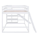 Full over Full Bunk Bed with Ladder, Slide and Shelves, White