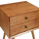Mid Century Modern Double Drawer Nightstand - Caramel