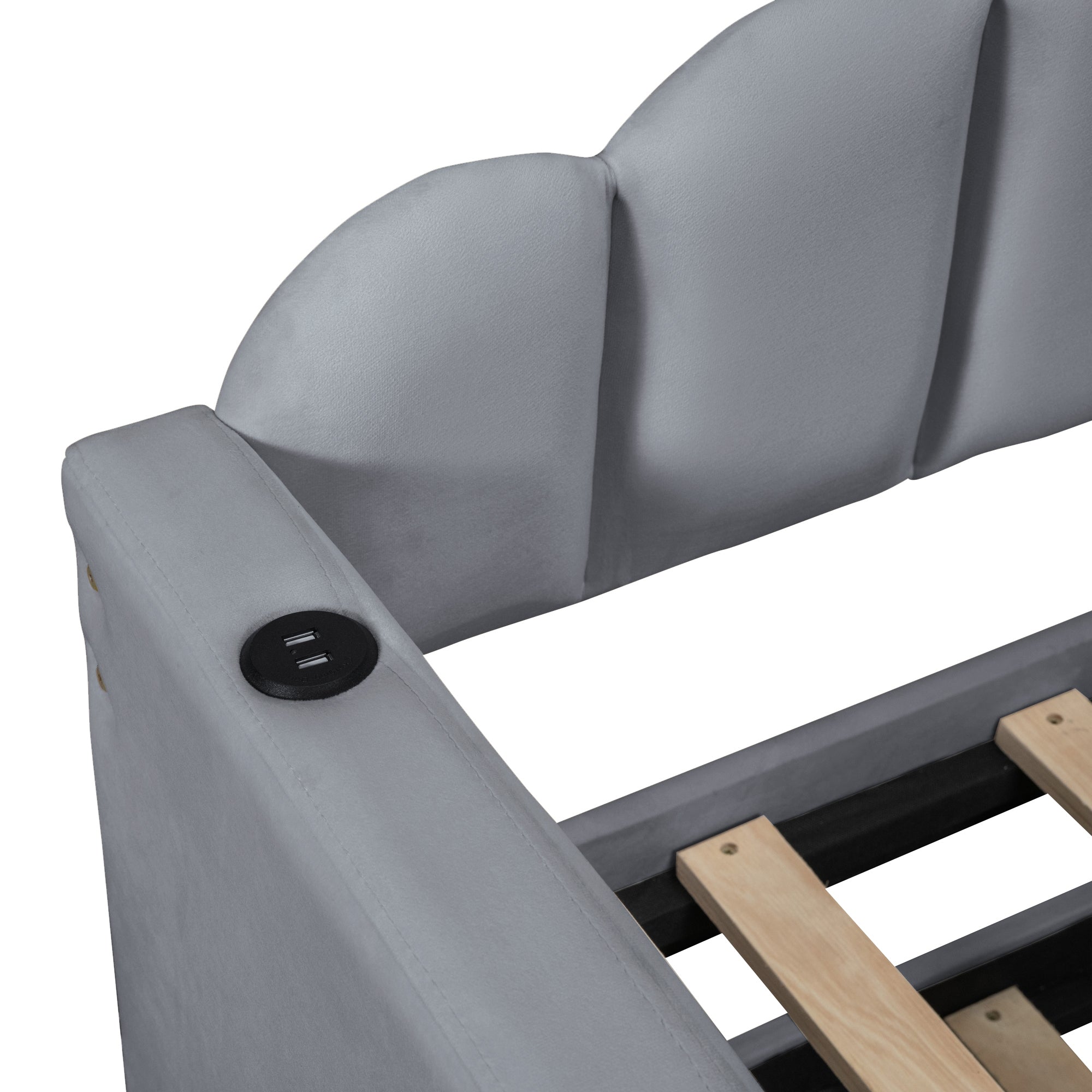 Twin size Upholstered Daybed with Trundle ,Velvet Sofabed with USB Charging Ports,No Box-spring Needed,Gray - Atlantic Fine Furniture Melbourne FL