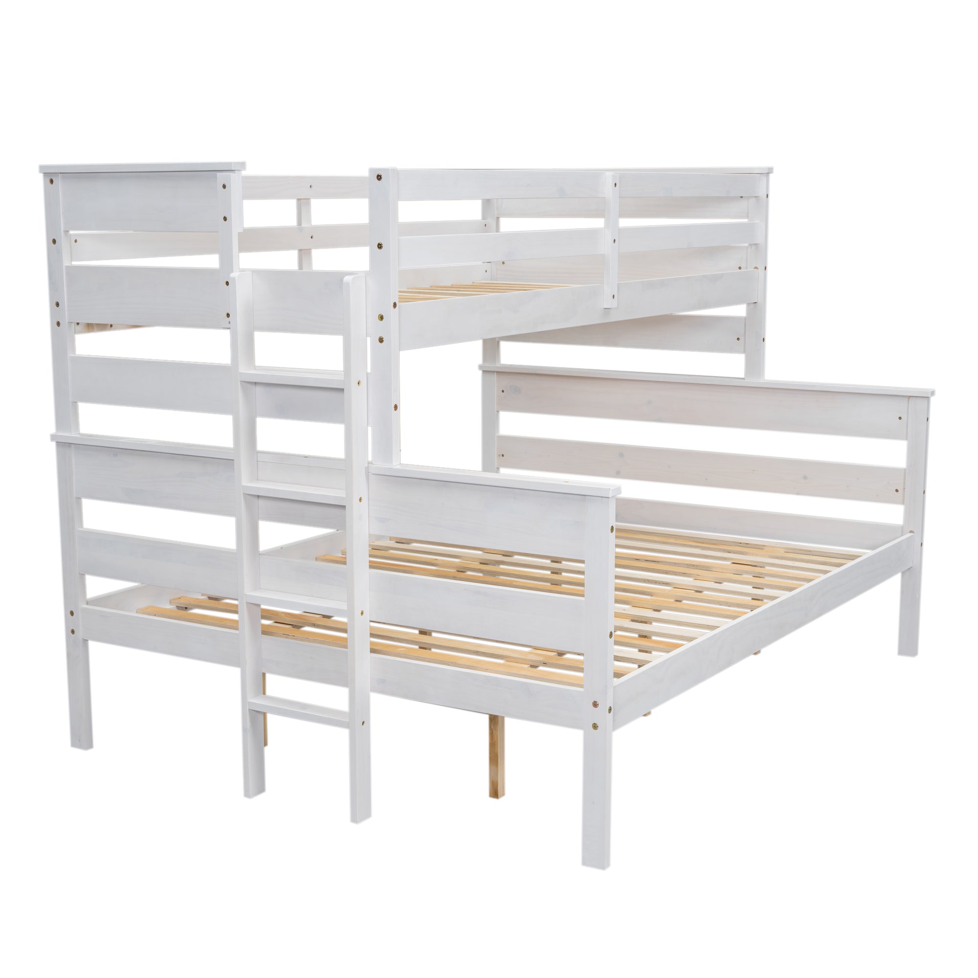 Wood Twin XL over Queen Bunk Bed with Ladder, White - Atlantic Fine Furniture Melbourne FL