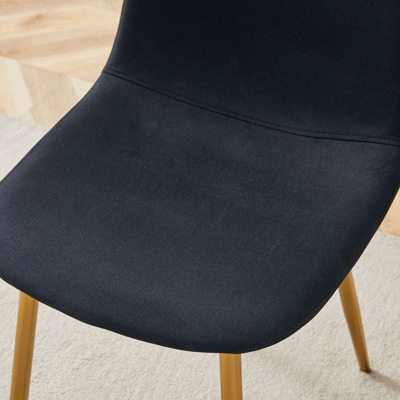 Luxury Simple Chair (Set of 4) Linen Cotton High Resilience Dining Chair With Metal en Legs - Black / Gold