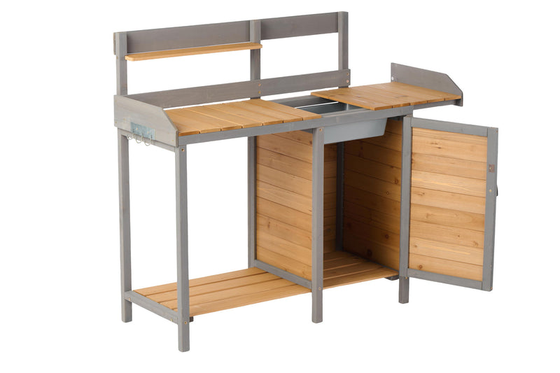 Outdoor Potting - Bench, Workstation Table With Cabinet For Backyard Garden Supplies - Brown / Gray