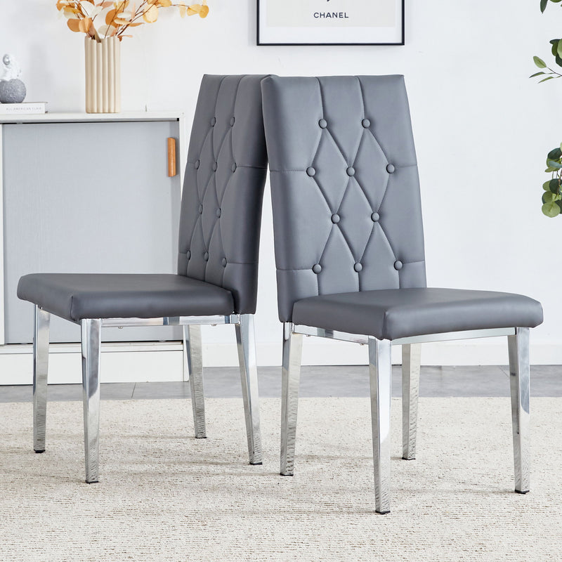 Vintage Style Armless Dining Chairs Set With Grid And Buckle Design