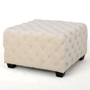 Modern Glam Ottoman With Velvet Upholstery And Button Tufted Design - Ivory