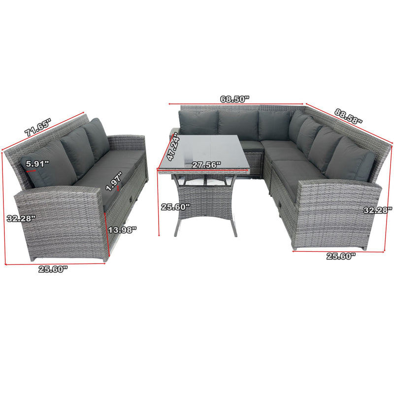 5 Piece Patio Wicker Outdoor Sectional Set 9 Seater Conversation Set With 3 Storage Under Seat