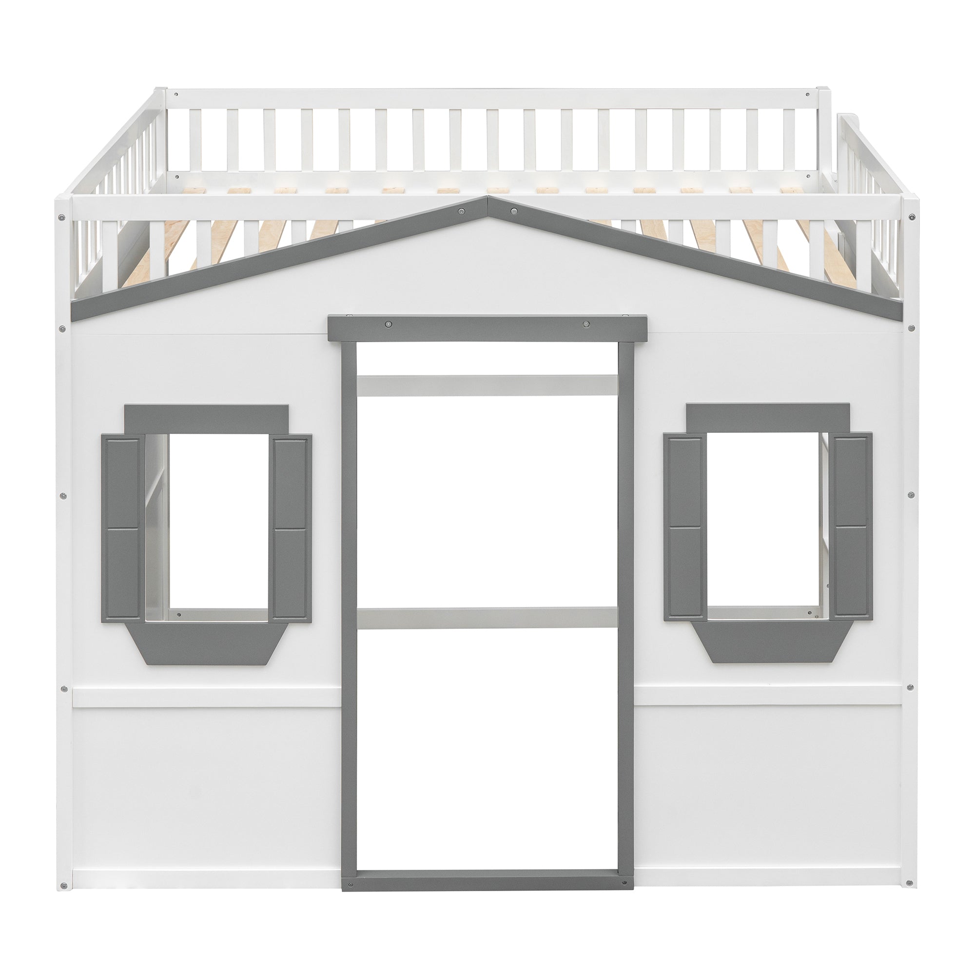Full Size House Loft Bed With Ladder-White+Gray Frame - Atlantic Fine Furniture Melbourne FL
