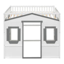 Full Size House Loft Bed With Ladder-White+Gray Frame