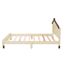 Full Size Wood Platform Bed with House-shaped Headboard and Motion Activated Night Lights (Cream+Walnut)