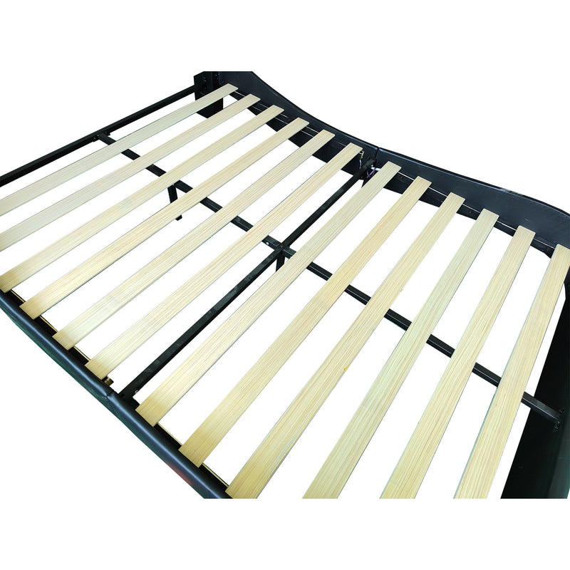 Upholstered Platform Bed Frame With LED Lighting, Bluetooth Connection To Play Music Control, Backrest Vibration Massage, Curve Design, Wood Slat Support