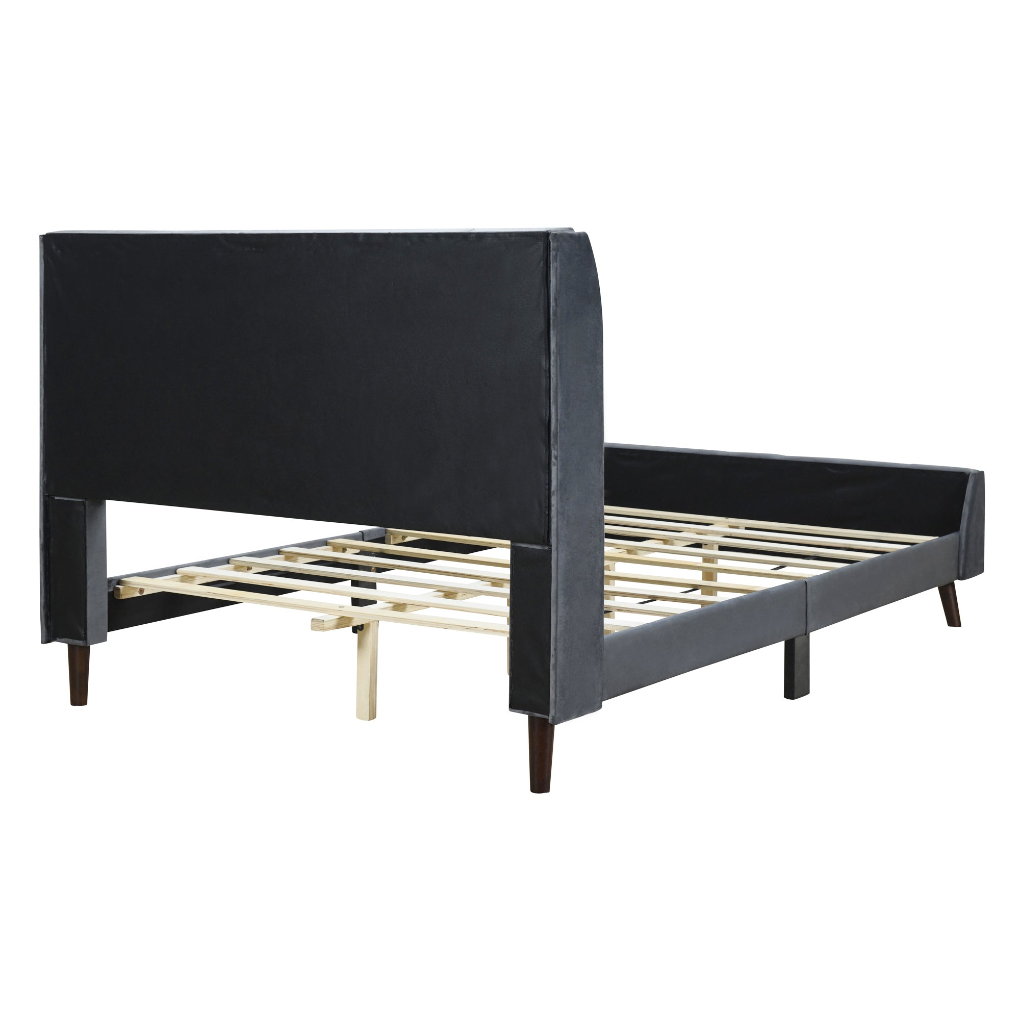 Full Size Upholstered Platform Bed, Velvet, Gray - Atlantic Fine Furniture Melbourne FL