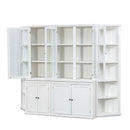 Retro Style Wall Suit With Glass Doors, 75.25" Tall Display Cabinets & Triangle Sided Bookshelves - White