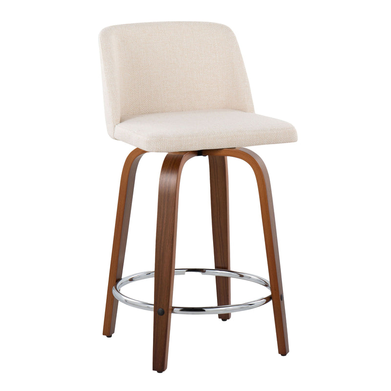 Toriano - Mid Century Modern Fixed Height Counter Stool With Swivel With Round Footrest (Set of 2)