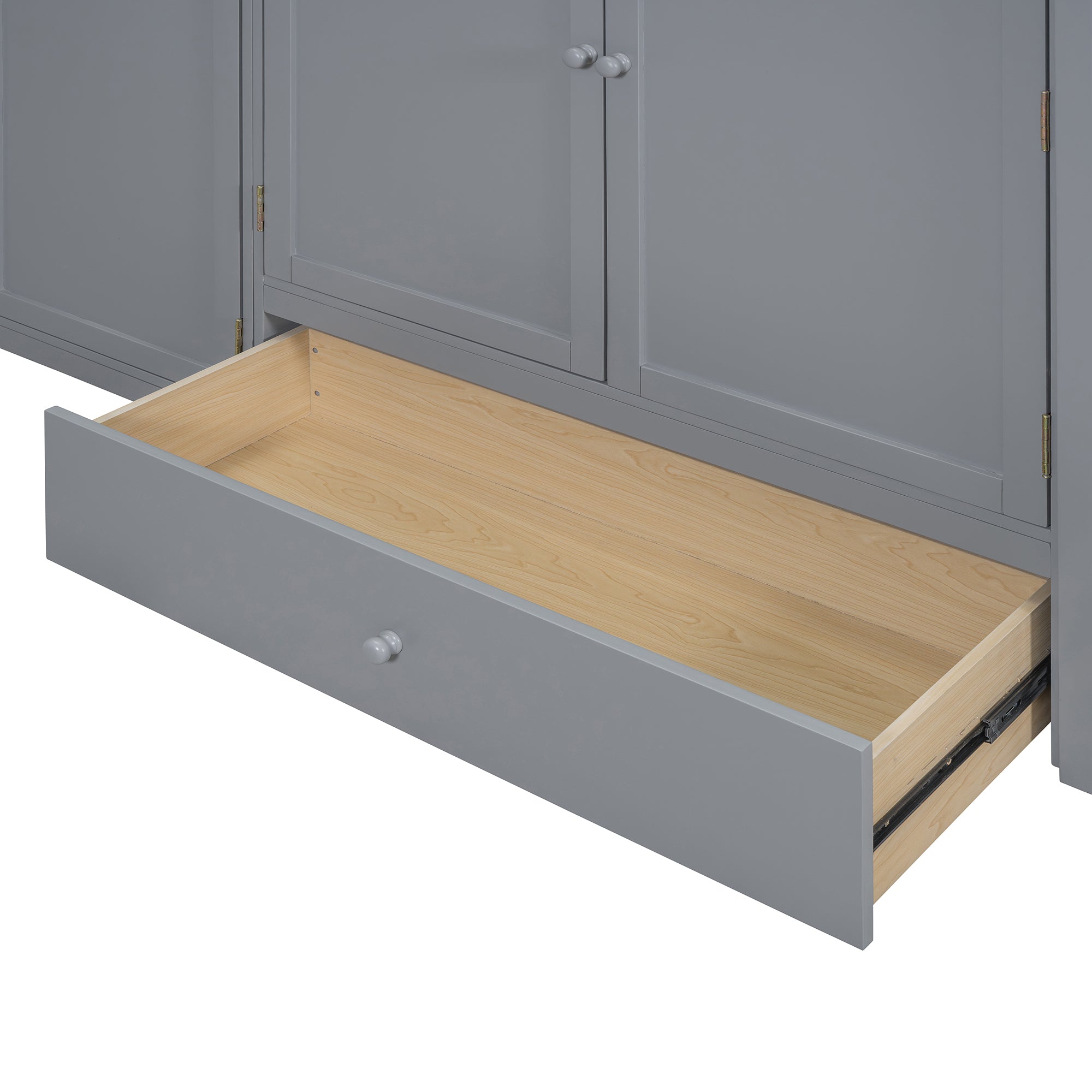 Twin size Loft Bed with Drawer, Two Wardrobes and Mirror, Gray - Atlantic Fine Furniture Melbourne FL