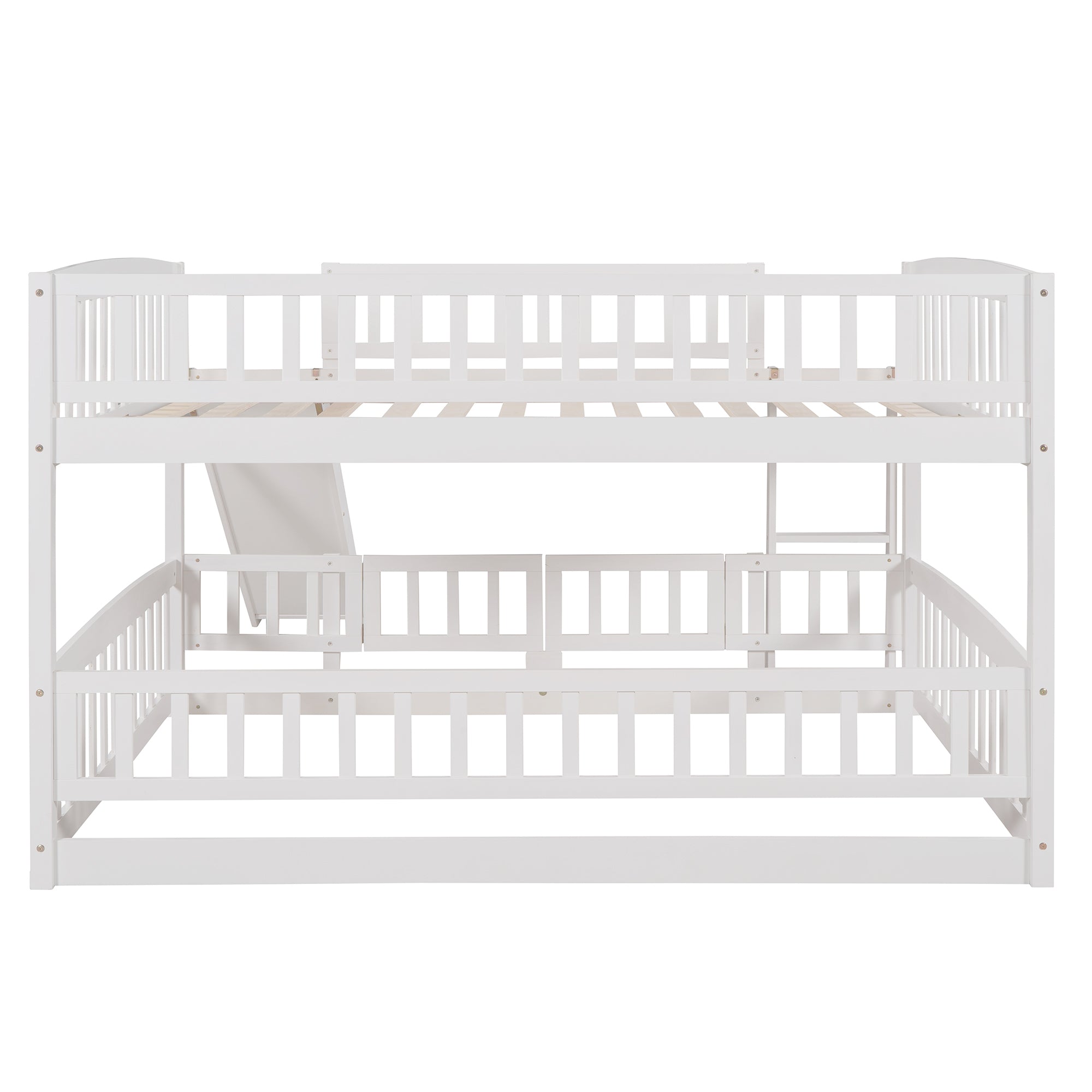 Bunk Bed with Slide,Full Over Full Low Bunk Bed with Fence and Ladder for Toddler Kids Teens White - Atlantic Fine Furniture Melbourne FL
