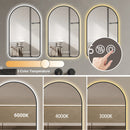 Modern Arched LED Bathroom Mirror With Time And Temperature Display, Anti Fog, Dimmable Light - Black