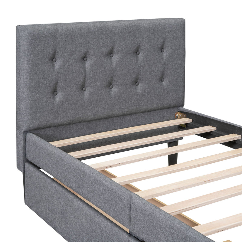Twin Size Upholstered Platform Bed With 2 Drawers - Gray