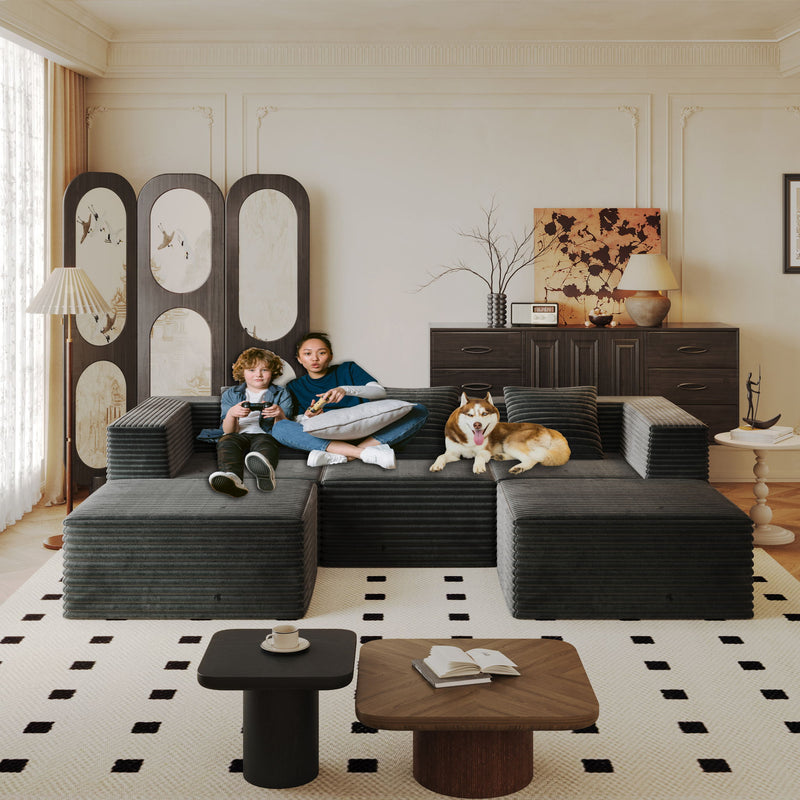 Compression Sofa With 2 Ottomans