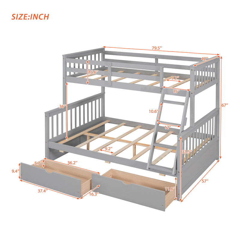 Twin-Over-Full Bunk Bed with Ladders and Two Storage Drawers(Gray){old sku:LT000165AAE}