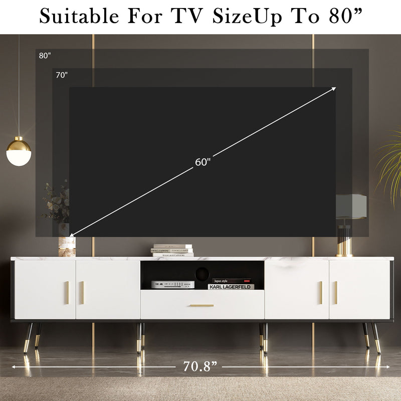Modern TV Stand With 2 Cabinets & Open Compartments, Entertainment Center For Tvs Up To 80''