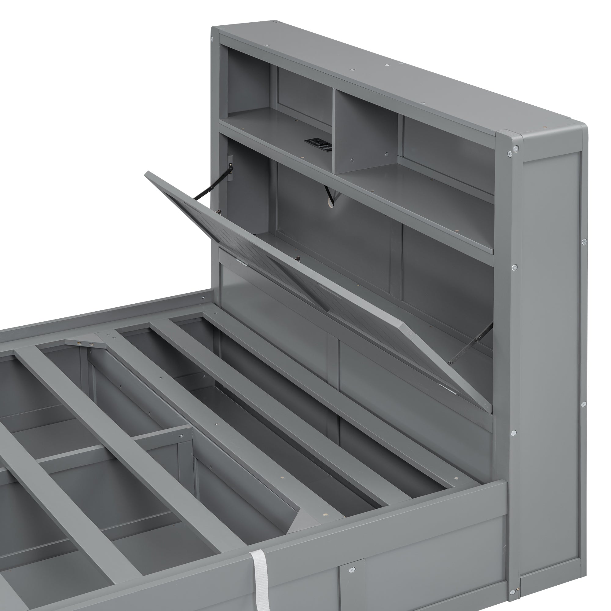 Wood Queen Size Hydraulic Platform Bed with Storage LED Headboard, Charging Station and 2 Drawers, Gray - Atlantic Fine Furniture Melbourne FL
