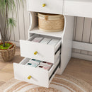 Dressing Table With Movable Mirror And LED Light, 5 Drawer Storage Organizer - White