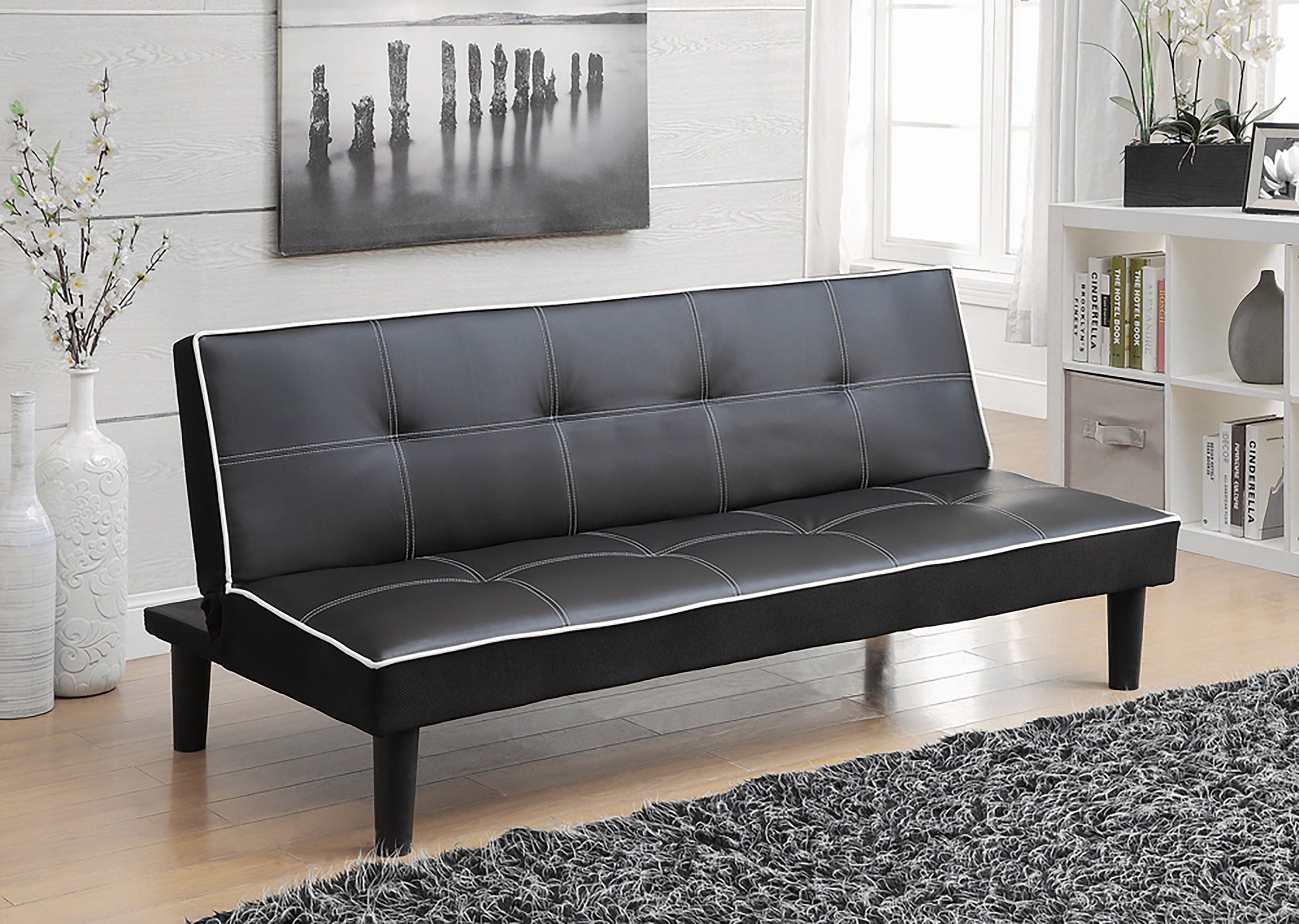 Katrina Upholstered Tufted Convertible Sofa Bed Black — view 2