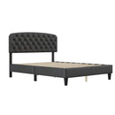 Queen size Adjustable Headboard with Fine Linen Upholstery and Button Tufting for Bedroom,  Wave Top  Dark Grey