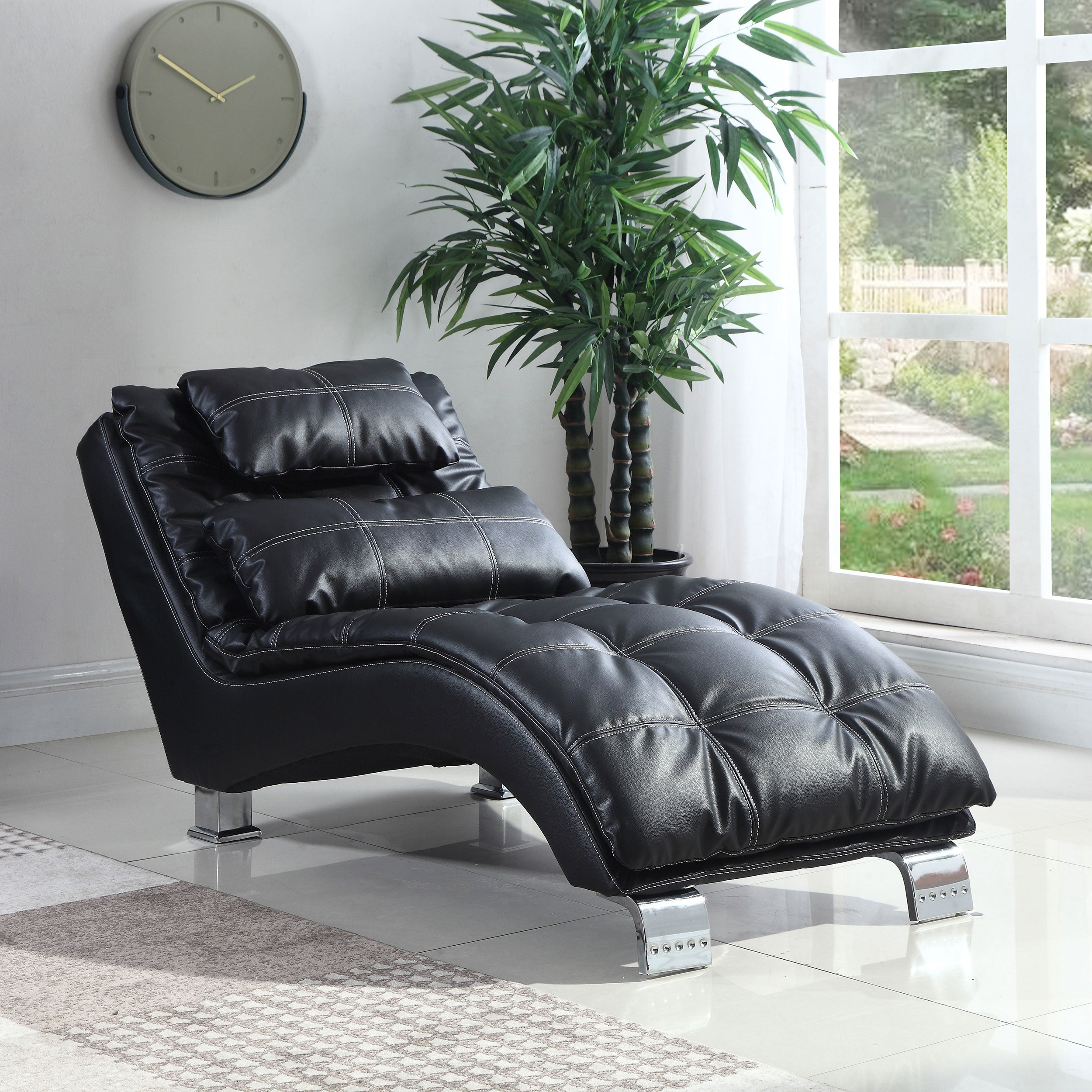 Dilleston Faux Leather Upholstered Tufted Chaise Black — view 2