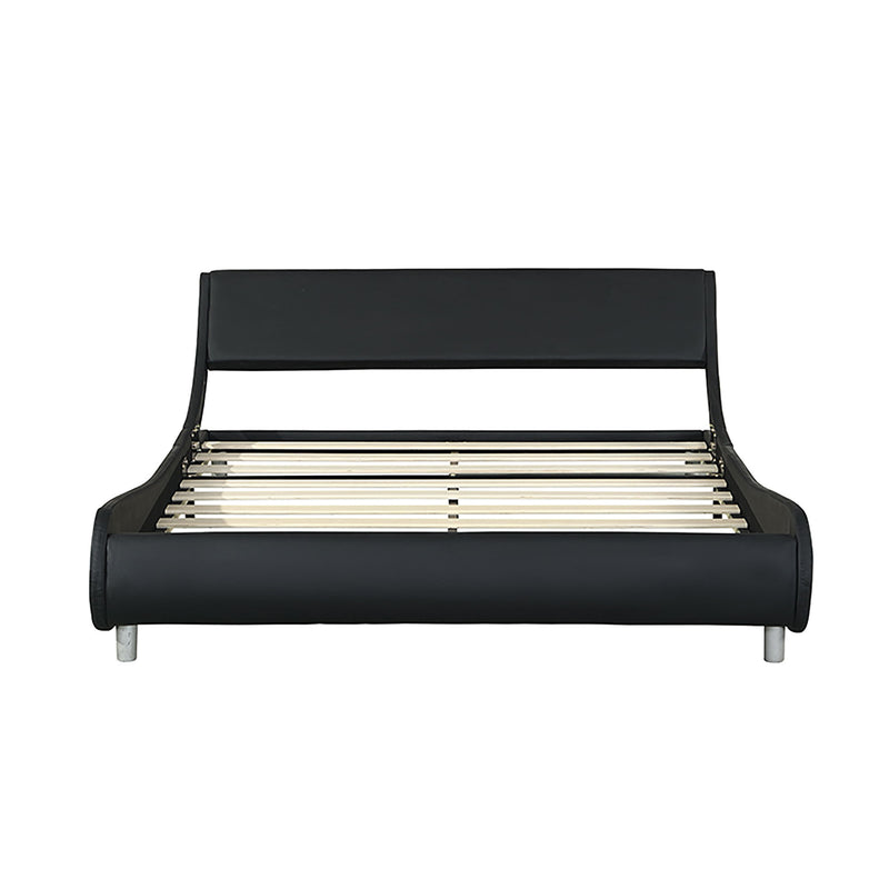 Queen Size Upholstered Platform Bed Frame, LED Lighting With Remote Controller And App, Curve Design, Wood Slat Support, No Box Spring Needed - Black